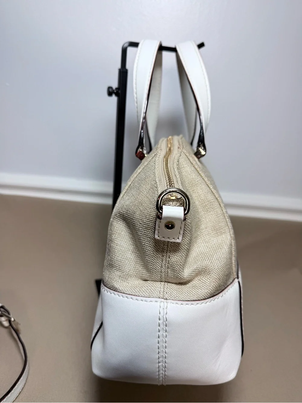 Kate Spade Reiley Straw & White Leather Dome Satchel Crossbody Bag